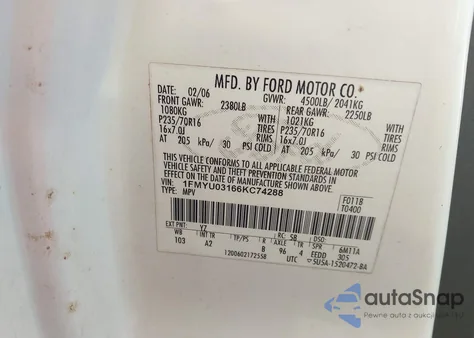 2006 Ford Escape Xlt/Xlt Sport z USA, uszkodzony, nr VIN 1FMYU03166KC74288